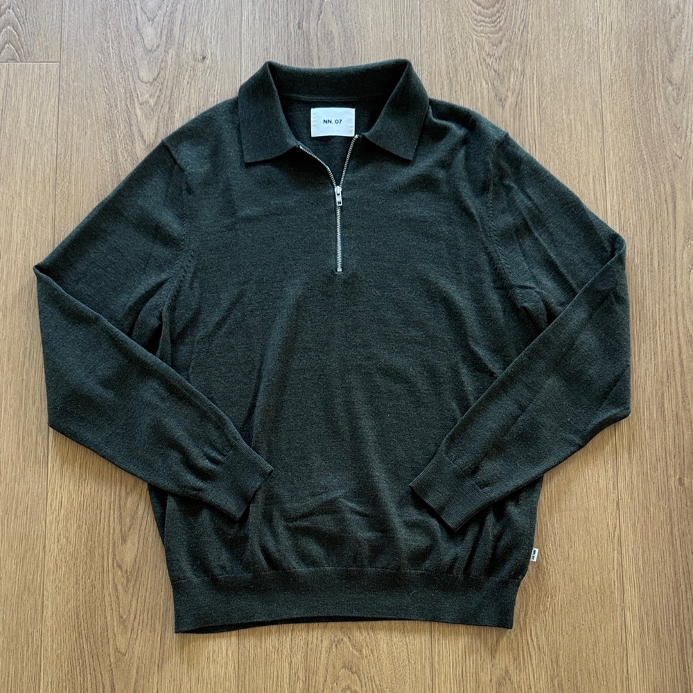 Men's NN. 07 Dark Green Half-Zip Polo Sweater
